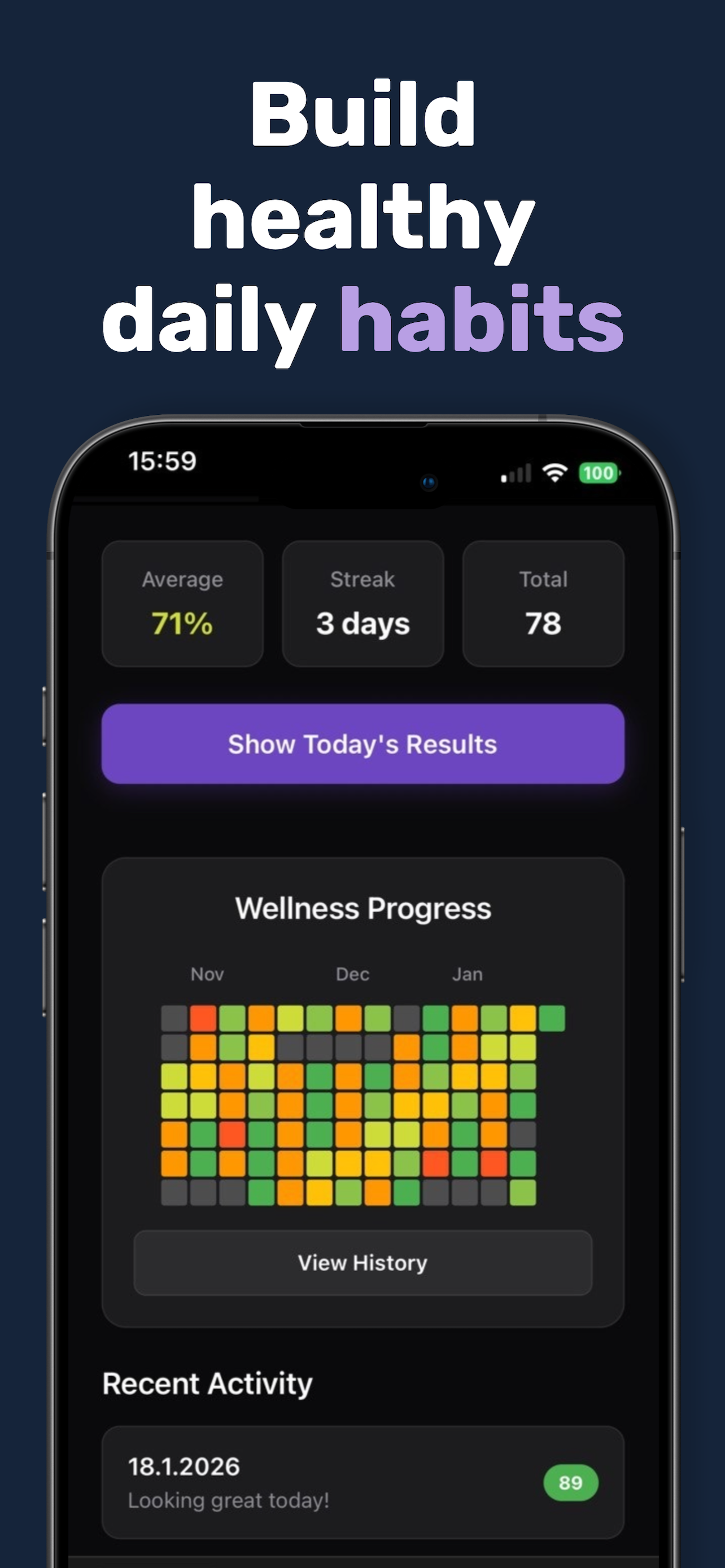 Streak tracking and wellness calendar